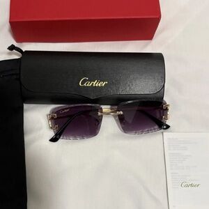 Cartier Diamond Cut Sunglasses Gold Frame Purple Tint